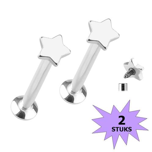 Fako Bijoux® - Labret Piercing - Ster - 3.5mm -, Handtassen en Accessoires, Piercings, Verzenden