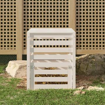 vidaXL Compostbak 63,5x63,5x77,5 cm massief grenenhout wit, Verzenden