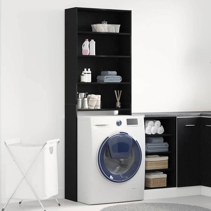 vidaXL Wasmachinekast Zwart Eiken 64 x 24 x 190 cm Bewerkt, Electroménager, Lave-linge, Envoi