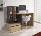 Bureau Pierre 2 Eiken - Antraciet - 145 cm, Huis en Inrichting, Nieuw, Verzenden