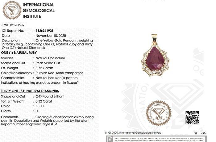 Hanger - 14 karaat Geel goud Robijn - Diamant, Handtassen en Accessoires, Antieke sieraden