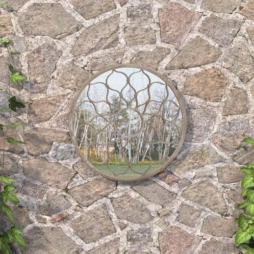 vidaXL Tuinspiegel rond 60x3 cm ijzer zandkleurig, Huis en Inrichting, Woonaccessoires | Spiegels, Nieuw, Verzenden