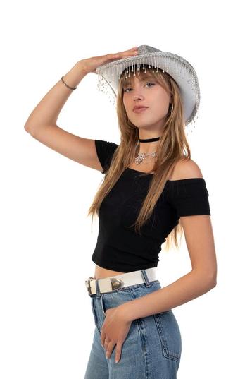 Cowboyhoed Zilver Strass Steentjes Zwarte Cowgirl Western Ho, Kleding | Dames, Ophalen of Verzenden, Nieuw