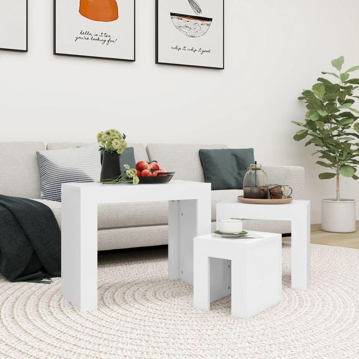 vidaXL 3-delige Tafeltjesset bewerkt hout wit, Huis en Inrichting, Tafels | Salontafels, Nieuw, Verzenden
