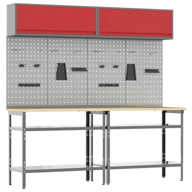 vidaXL Werkbankset met plank 8 pcs Rood en Grijs, Doe-het-zelf en Bouw, Werkbanken, Nieuw, Verzenden