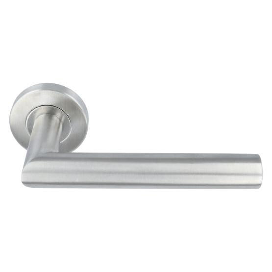 Deurklink Ellips 90 op rond rozet rvs, Doe-het-zelf en Bouw, Hang- en Sluitwerk, Klink of Kruk, Nieuw, Overige materialen