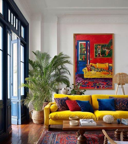 E. García - SALÓN ROJO CON TIGRES - XL (NO RESERVE), Antiek en Kunst, Kunst | Schilderijen | Modern