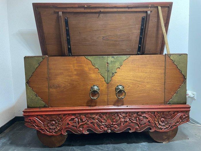 Kist - Gegoten messing, Teak - Koloniale kist, Antiek en Kunst, Antiek | Meubels | Stoelen en Sofa's