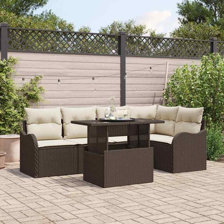 vidaXL Tuinbank Set met kussen met kussen 6 pcs Bruin Poly, Tuin en Terras, Tuinsets en Loungesets, Nieuw, Verzenden