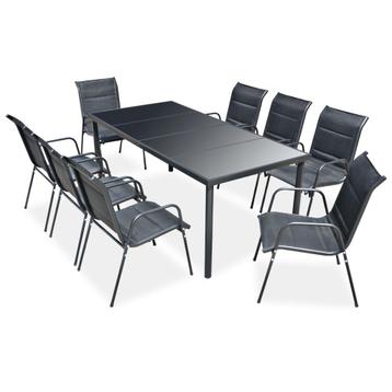 vidaXL 9-delige Tuinset staal zwart, Tuin en Terras, Verzenden, Nieuw, Tuinset