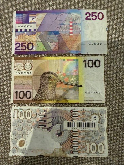 Nederland. - 2 x 100 and 1 x 250 Gulden - various dates, Timbres & Monnaies, Billets de banque | Europe | Billets non-euro