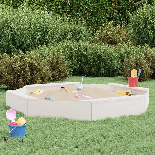 vidaXL Zandbak met bankjes achthoekig massief grenenhout wit, Kinderen en Baby's, Speelgoed | Buiten | Speeltoestellen, Nieuw