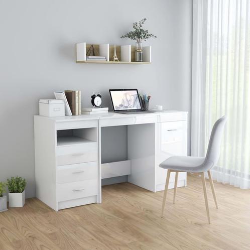 vidaXL Bureau 140x50x76 cm bewerkt hout hoogglans wit, Huis en Inrichting, Bureaus, Nieuw, Verzenden