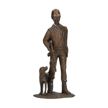 sculptuur, Hunter with dog - 26 cm - Brons