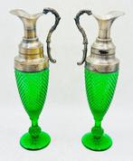 Vaas - Glas, Tin - Paar groene glazen urnen, Antiek en Kunst