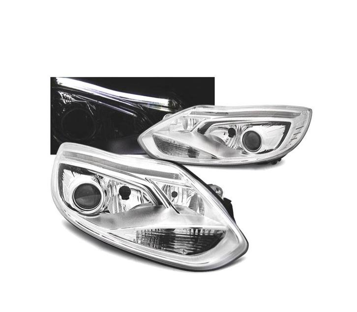 Phares Pour Ford Focus 11-14 Tube Light Fond Chromé, Auto-onderdelen, Verlichting, Verzenden