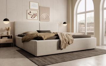 Meubella | Tweepersoonsbed 180x200 beige ribstof, Verzenden