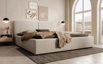 Meubella | Tweepersoonsbed 180x200 beige ribstof disponible aux enchères