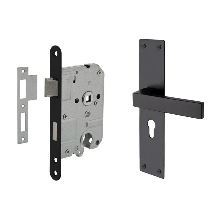 Deurbeslag set Nova op schild met cilindergat en cilinder..., Doe-het-zelf en Bouw, Hang- en Sluitwerk, Klink of Kruk, Nieuw, IJzer