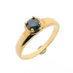 Gouden solitair ring met blauwe diamant | 0,50 ct., Handtassen en Accessoires, Ringen, Gebruikt, Overige kleuren, 19 tot 20, Ophalen of Verzenden