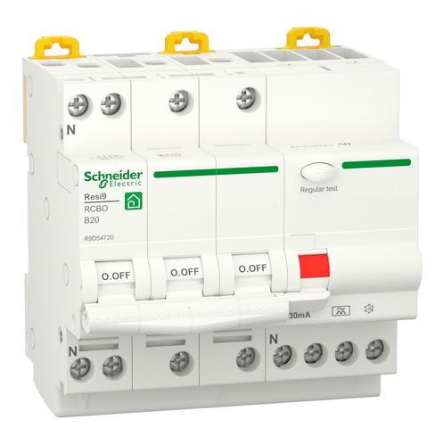 Schneider Resi9 Rcbo 3P+N 20A B-Courbe 30Ma 6Ka - R9D54720, Doe-het-zelf en Bouw, Elektriciteit en Kabels, Verzenden