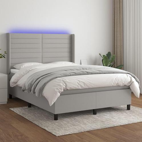 vidaXL Boxspring met matras en LED stof lichtgrijs 140x200, Huis en Inrichting, Slaapkamer | Bedden, Nieuw, Verzenden