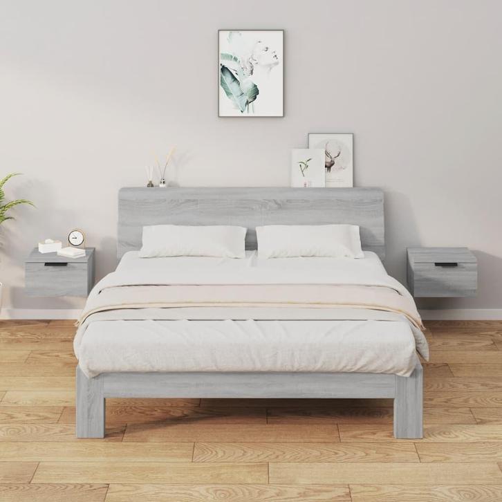 vidaXL Nachtkastjes 2 st wandgemonteerd 34x30x20 cm grijs, Huis en Inrichting, Slaapkamer | Nachtkastjes, Nieuw, Verzenden