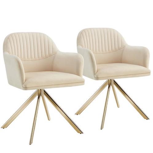 tectake Lona fluwelen draaistoel met dikke vulling - creme/g, Huis en Inrichting, Stoelen, Verzenden
