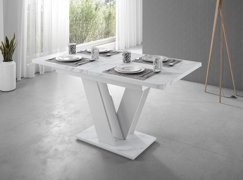 Eetkamertafel - Wit marmerlook - Uitschuifbaar 160cm, Huis en Inrichting, Tafels | Eettafels, Nieuw, 50 tot 100 cm, Verzenden