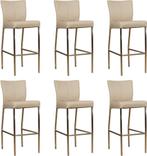 Set van 6 Taupe leren moderne barkrukken - poot vierkant, Huis en Inrichting, Stoelen, Nieuw, Vijf, Zes of meer stoelen, Modern