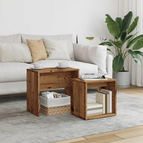 vidaXL 2-delige Tafeltjesset bewerkt hout oud houtkleurig, Huis en Inrichting, Tafels | Salontafels, Nieuw, Verzenden