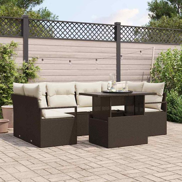 vidaXL Tuinbank Set met kussen 7 pcs Bruin en crème 100 x 55, Tuin en Terras, Tuinsets en Loungesets, Nieuw, Verzenden