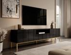 TV-Meubel zwart hoogglans staand gouden details 190cm, Nieuw, 150 tot 200 cm, Overige materialen, 25 tot 50 cm
