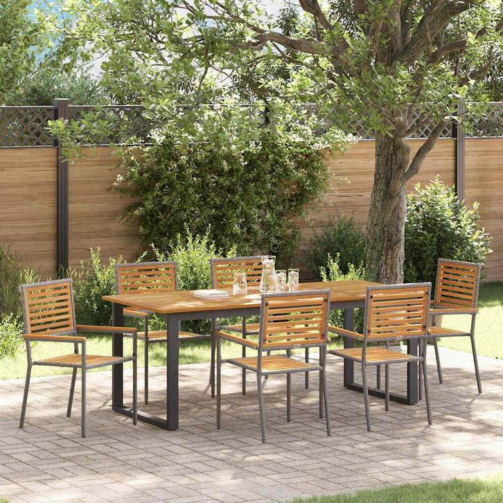 vidaXL Tuin Eettafel Set 7 pcs Grijs Massief Acacia Hout, Tuin en Terras, Tuinsets en Loungesets, Nieuw, Verzenden