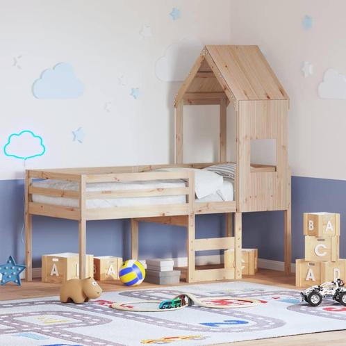 vidaXL Hoogslaper met dak massief grenenhout wasbruin 75x190, Huis en Inrichting, Slaapkamer | Bedden, Nieuw, Verzenden