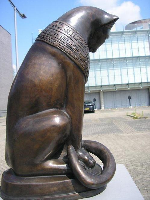 Sculpture, MYTHISCHE EGYPTISCHE BRONZEN KAT : ZEER BIJZONDER, Antiek en Kunst, Curiosa en Brocante