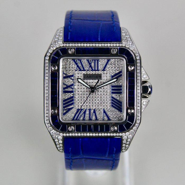 Cartier - Santos 100 Custom Diamond/Saphire - 2656 - Heren -, Handtassen en Accessoires, Horloges | Heren
