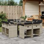 vidaXL 9-delige Tuinset met kussens poly rattan lichtgrijs, Tuin en Terras, Verzenden, Nieuw, Tuinset