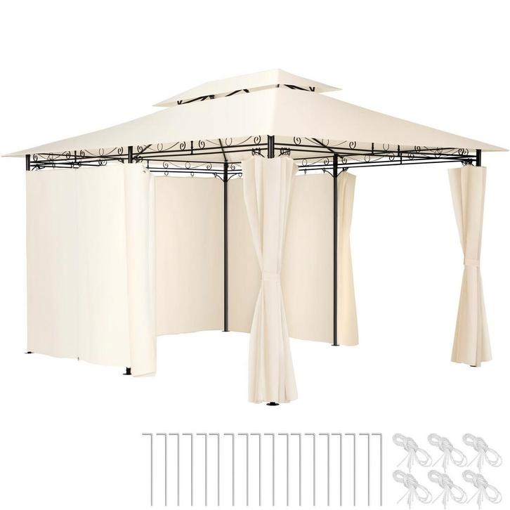 tectake Luxe tuinpaviljoen Emine 4x3m met 6 zijdelen - crème, Tuin en Terras, Partytenten, Verzenden