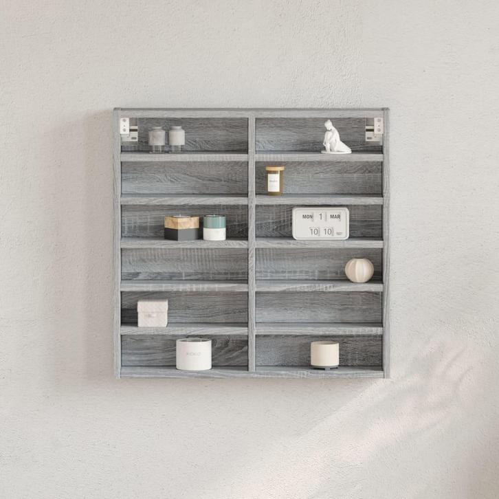 vidaXL Vitrinekast 60x8,5x58 cm bewerkt hout grijs sonoma, Huis en Inrichting, Kasten | Wandmeubels, Nieuw, Verzenden