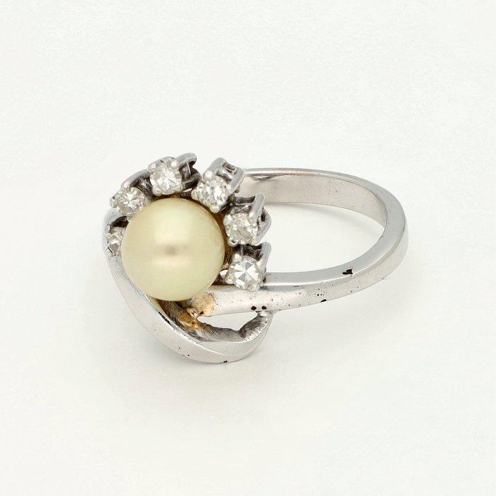 Ring - 18 karaat Witgoud Diamant (Natuurlijk) - Parel., Handtassen en Accessoires, Ringen