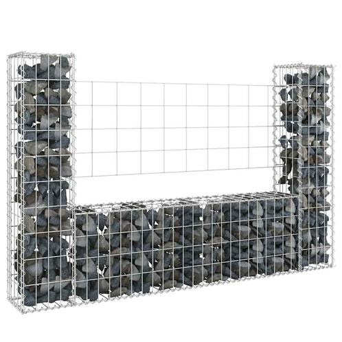 vidaXL Schanskorf U-vormig met 2 palen 140x20x100 cm ijzer, Tuin en Terras, Tuinhekken en Hekwerk, Nieuw, Verzenden
