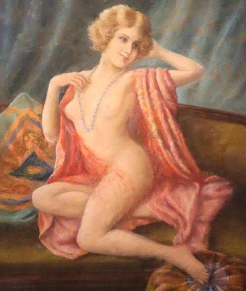 Franse School - Art Deco naakt op sofa, Antiek en Kunst, Kunst | Designobjecten