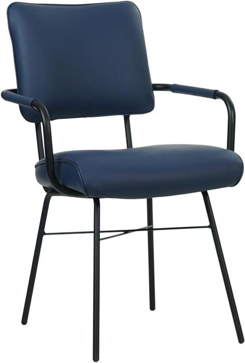 Blauwe leren industriële design eetkamerstoel - Hermes Leer, Huis en Inrichting, Stoelen, Overige kleuren, Eén, Nieuw, Leer, Ophalen of Verzenden