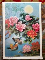 Artiste chinois - Couple de canards mandarin et pivoines -