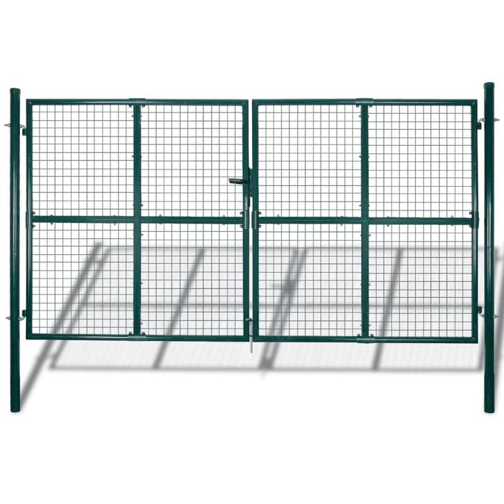 vidaXL Dubbele poort met deur 300x150 cm gepoedercoat staal, Tuin en Terras, Tuinpoorten, Nieuw, Verzenden