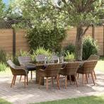 vidaXL Tuin Eettafel Set met kussen 9 pcs Grijs poly rattan, Tuin en Terras, Verzenden, Nieuw