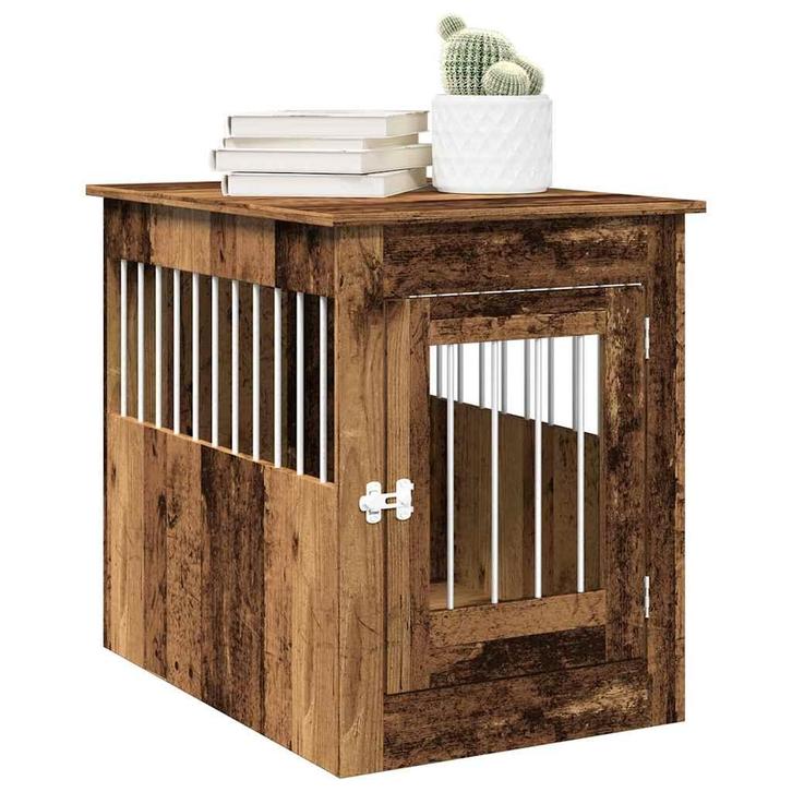 vidaXL Hondenbench 55x80x68 cm bewerkt hout oud houtkleurig, Dieren en Toebehoren, Hondenhokken, Nieuw, Verzenden