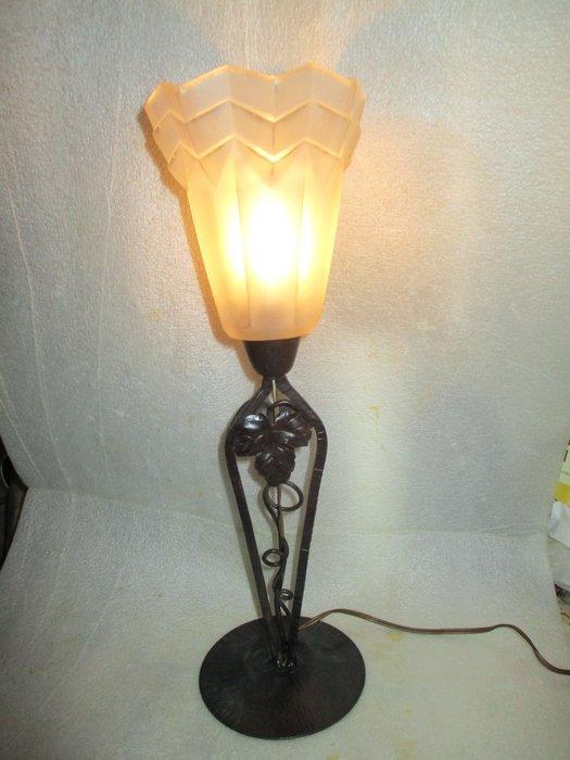 Lamp - Art Déco. Tulip glas ondertekend DEGUE. Gietijzer, Antiek en Kunst, Kunst | Designobjecten