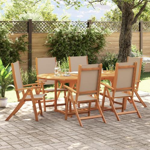 vidaXL 7-delige Tuinset massief acaciahout en textileen, Tuin en Terras, Tuinsets en Loungesets, Tuinset, Nieuw, Verzenden